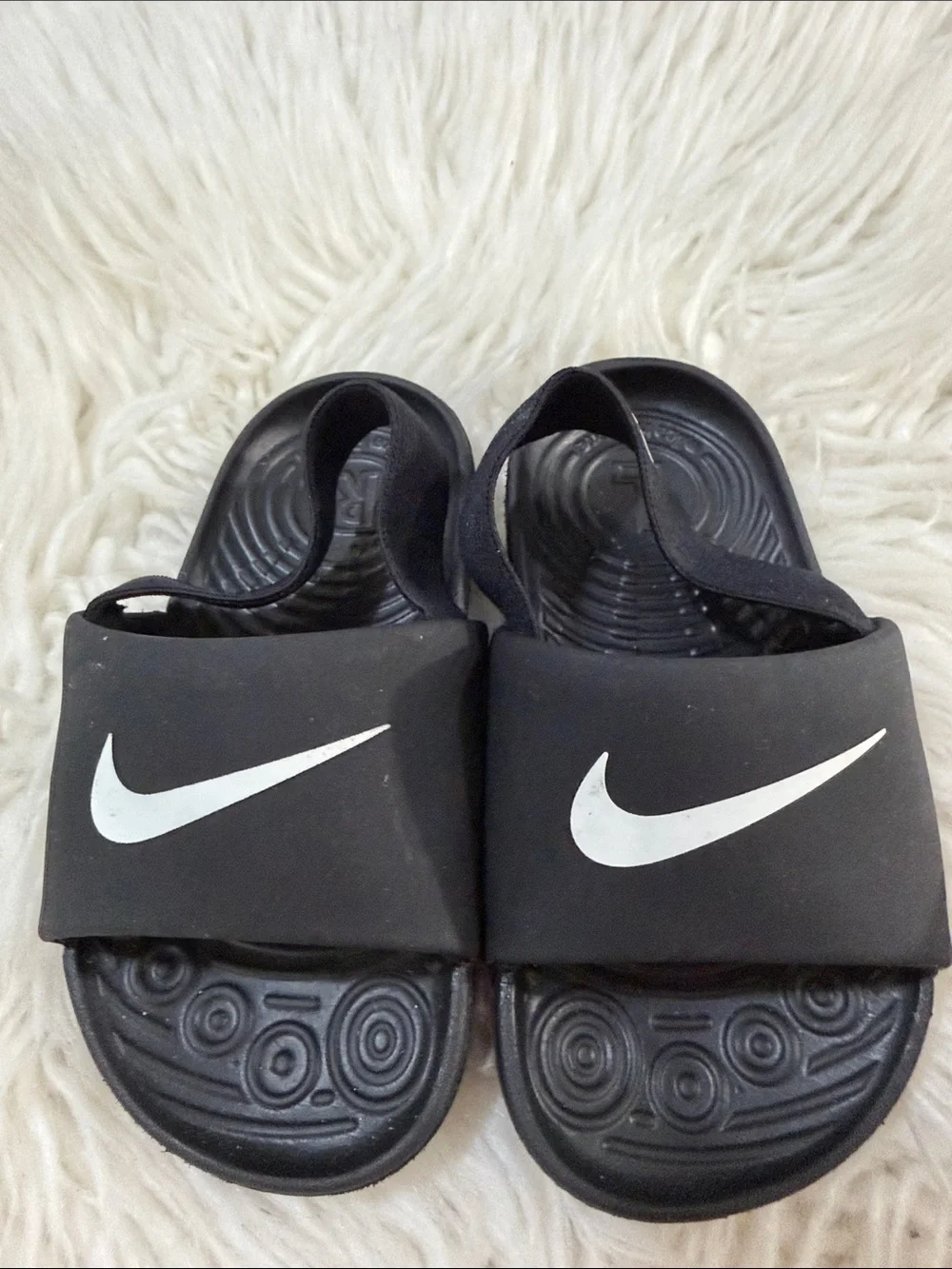 Nike Kids Black Slide Sandals with White Swoosh Logo Size 6